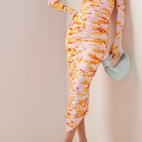 Alex Perry Dress Ruched Jersey Semi-Formal w/ Matching Gloves Pink & Orange - Picture 9 of 11